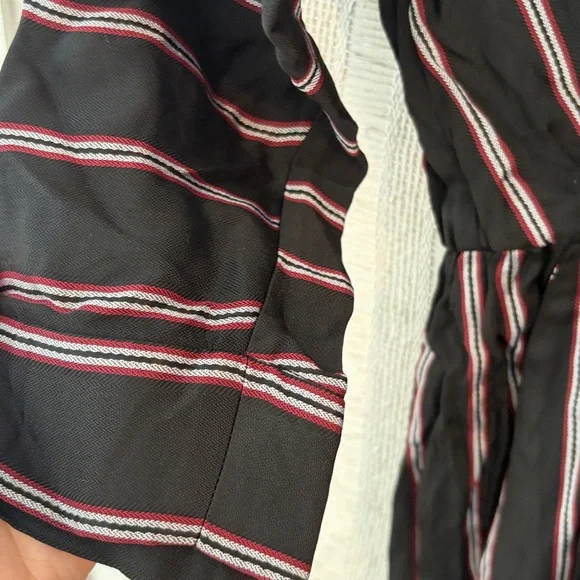 Maje Striped Black Red Pandomi V-Neck Wrap Woven Jumpsuit Surplice Pocket Medium - Picture 7 of 9